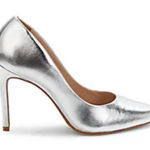 Saks 5th Avenue NWT Women's Saks Fifth Avenue Stiletto Pumps Silver Metallic Leather size 8 Photo 0