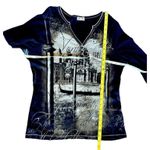 Clover Canyon Blue Canyon Clothing Women' Shirt XL Charcoal Rhinestone Venice Italy USA VTG Photo 4