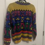 Vintage Laevis Japan Wool Knit Sweater Bold 80s/90s Geometric Pattern Size Large Yellow Photo 9