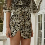 Selfie Leslie  Black Gold Glitter Batwing Sleeve Short Mini Dress Cocktail S NWT Photo 0