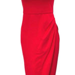 Lulus  Red Strapless Sleeveless Bandeau Drape Tube Slit Sheath Maxi Dress Size S Photo 0