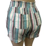 Briggs New York Linen Blend Briggs Teal Multi Color Striped Pull On Pocket Shorts Womens Small Photo 3