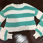 Beach Riot  Teal and White Knit Sweater Bell Sleeve XS Photo 0