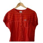 Columbia Red & White Stripe Cap Sleeve Button-Down Shirt Women's Medium Photo 1