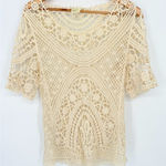Solitaire  Cream Crochet Lace Short Sleeve Top Size Small Boho Festival Sheer Photo 0