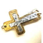 Silver and gold tone fresh water pearl long cross necklace Photo 5