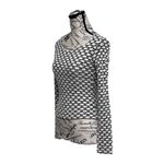 Vintage Y2K Black White Textured Daisy Knit Long Sleeve Fitted Top S Stretch Photo 2