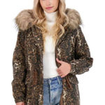 Lucky Brand  Womens Leopard Anorak Cinch WaistJacket w/ faux fur trim sz med NWT Photo 0