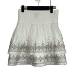 White House | Black Market WHBM White Gold Embroidered Smocked Waist Tiered Silk Mini Skirt Size XS Photo 1