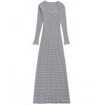 American Eagle AE Aerie Long Sleeve Knit Tie Front Maxi Dress Navy White NWT L Photo 3