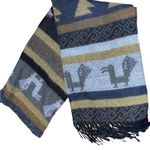 Multicolored Patterned Scarf with Fringe Photo 0