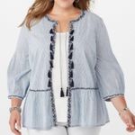 Westport | Seersucker Tassel Front Blue & White Lightweight Jacket Topper | XL Photo 0