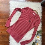 Long Sweater Burnt Red Rust Low V Ribbed with Oversized Button Size L Photo 0