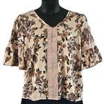Isaac Mizrahi Floral Bell Sleeve Blouse with Lace Trim - Beige Size Medium, NWT Photo 1