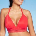 Women's Elastic Trim Triangle Bikini Top Shade & Shore Red size 38D Halter New Photo 0