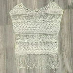 Blanc du Nil Sheer White Crochet Lace Sleeveless Top Swim Cover Up Fringe Size M Size M Photo 7