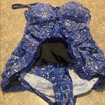 Stylish Blue Floral Women's One Piece Swimsuit Size 12 Photo 1