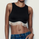 ZARA  Jewel Rhinestone Viral Blogger Favorite Black Tank Top Size XS/S Photo 0