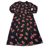 Nobody's Child Dress Womens 8 Black Red Floral Midi Long Sleeve Poppy Print Photo 1