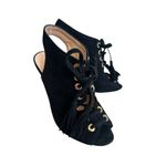 Club Monaco  Black Gold Suede Laceup Heels Size 38/8 Photo 1