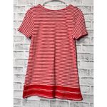 Talbots  Red White Striped V Neck Tunic Top Short Sleeve Crochet Trim Size S Photo 3