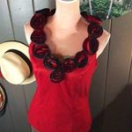 Rose Embellished Dressy Sleeveless Red Top Medium Photo 0