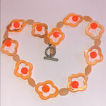 Bright Orange Cutout Abalone Shell Beaded Boho Necklace Photo 1