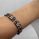 Pretty Hippie Flower‎ Bracelet Pink Rhinestone Stretch Costume Jewelry Photo 1