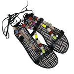 Antonio Melani Womens 6.5 Loola Beaded Leather Gladiator Sandal in Black Photo 1