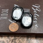 80s Clear Lucite Statement Stud Earrings | Black & Crystal Geometric Photo 2