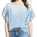 AG Adriano Goldschmied NWT AG Jeans The Shannon Top Chambray Blue Fringe Sleeve Blouse Size Small NEW Photo 7