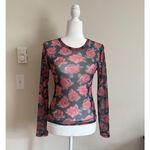 H M Divided Top Sheer Stretch Black Red Rose Punk Goth Y2K Small Whimsical Photo 0