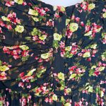 ZARA  Black Floral Blouse S Womens Ruched Button Back Puff Half Sleeve Photo 2