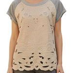 Anthropologie SATURDAY SUNDAY Millie Lace Sweatshirt Top Cream & Gray EUC Small Photo 0