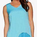 H by Halston  Woven Sleeveless Tunic with Pleated Detail Surf Blue Size 12 Photo 0