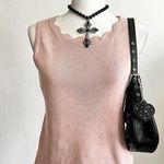 LA Hearts Pink Knit Scallop Tank Top, Soft Girl, Coquette, Balletcore, Cottagecore, Medium Photo 0