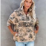 Ellandemm J’Adore L’amour French Toile Half Zip Beige Pullover Sweatshirt Black Photo 0