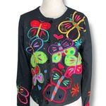 Vintage 90s Michael Simon Lite Cardigan Black Long Sleeve Colorful Butterfly Photo 0
