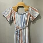 Altar'd State  Striped Camellia Jumpsuit Size Large Striped Balloon Sleeve belt Photo 5