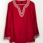 Talbots 100% Linen Tunic Shirt Popover Red Womens Size Medium Resort Beach Photo 0