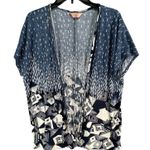 SJS Kimono Cardigan Womens 2XL Blue Geometric Open Front Relaxed Layering Flowy Size 2X Photo 3