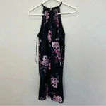 LuLus Filled With Love Black Satin Floral Print Halter Swing Dress S Pink Photo 2
