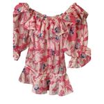Ted Baker Ted‎ Baker Harina Pink Floral Ruffle Off The Shoulder Top Size 1 US 4 Small Photo 5