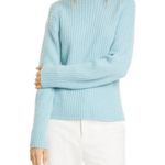 Vince 💕💕 Ribbed Mock Neck Wool Cashmere Blend Sweater ~ Heather Aria Blue M NWT Photo 3