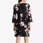 Ralph Lauren  Pink Purple Floral Black 3/4 Bell Sleeve Stretch Crepe Dress Size 2 Photo 2