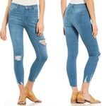 Free People New! Distressed Cropped Skinny Blue Jeans Size 27 Mid-Rise Stretchy Photo 1