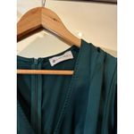 The Impeccable Pig  Womens Ruffle Mini Dress Size M Green V-Neck Long Sleeve Photo 3