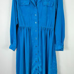 Leslie Fay  Dress‎ Womens 12 Blue Button Down Vintage 80s Secretary Retro Office Photo 0