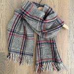 Anthropologie Vintage Real Shetland 100% Wool Scarf Grey with Red, Blue, Beige 77"l x 11.25"w Photo 0