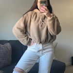 Crop cozy fleece hoodie Tan Photo 0